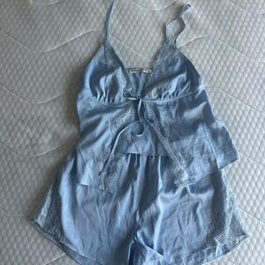 Abercrombie & Fitch Sky Blue Lace and Satin Sleep Pajama Set